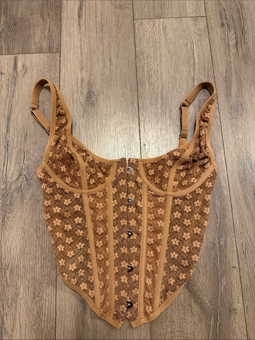 UO Brown Floral Knit Corset Top - Women's Fashion